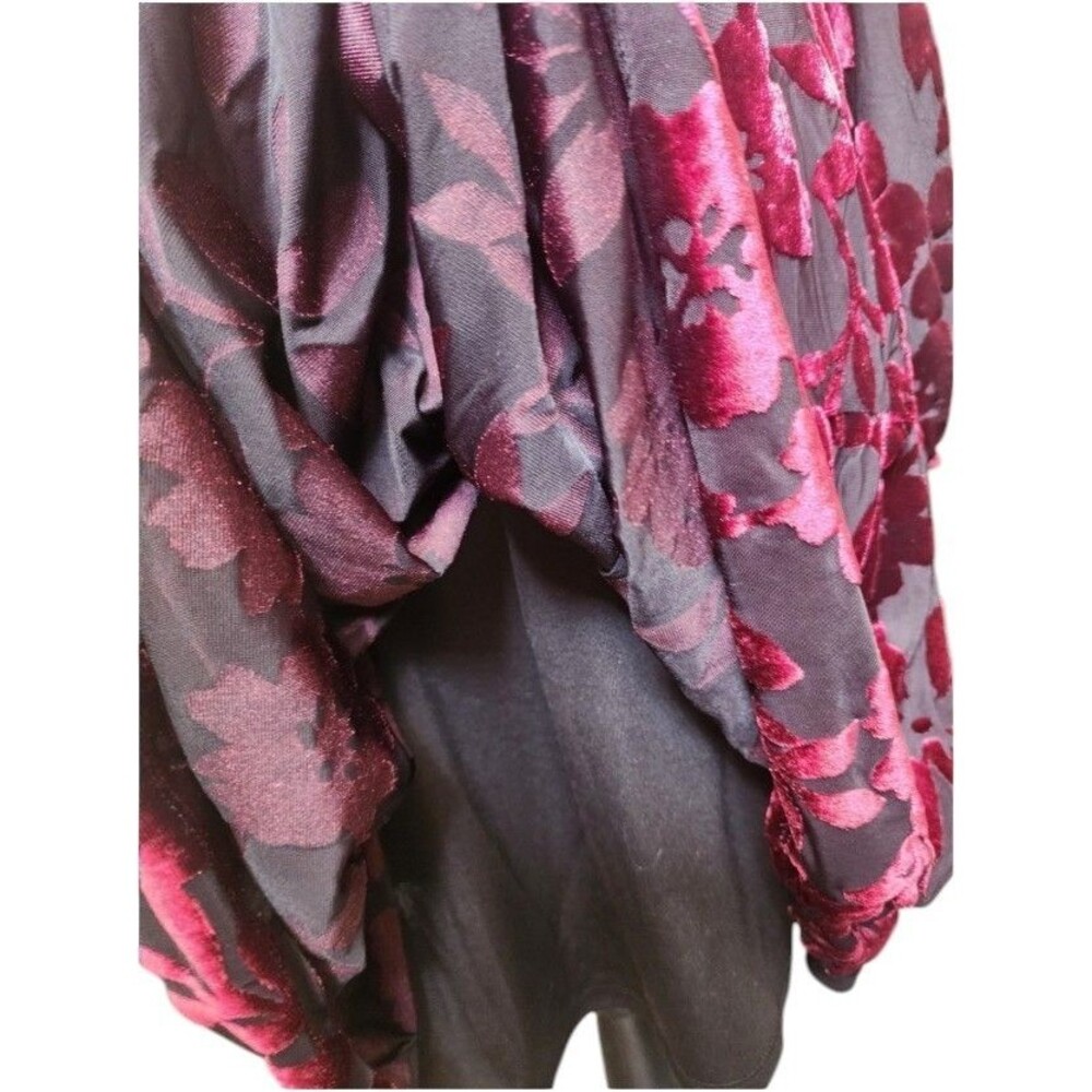 TAYLOR Burgundy Velvet Burnout Babydoll Dress Size 4 Lined Long Sleeve - Picture 6 of 10
